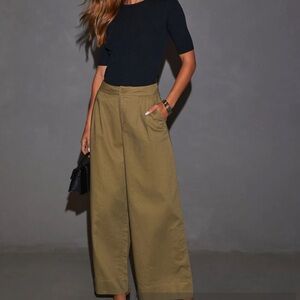 Elegant Olive Linen Wide-Leg Pants